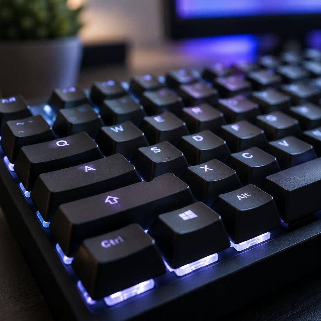 Mechanical keyboard close-up with backlit keys