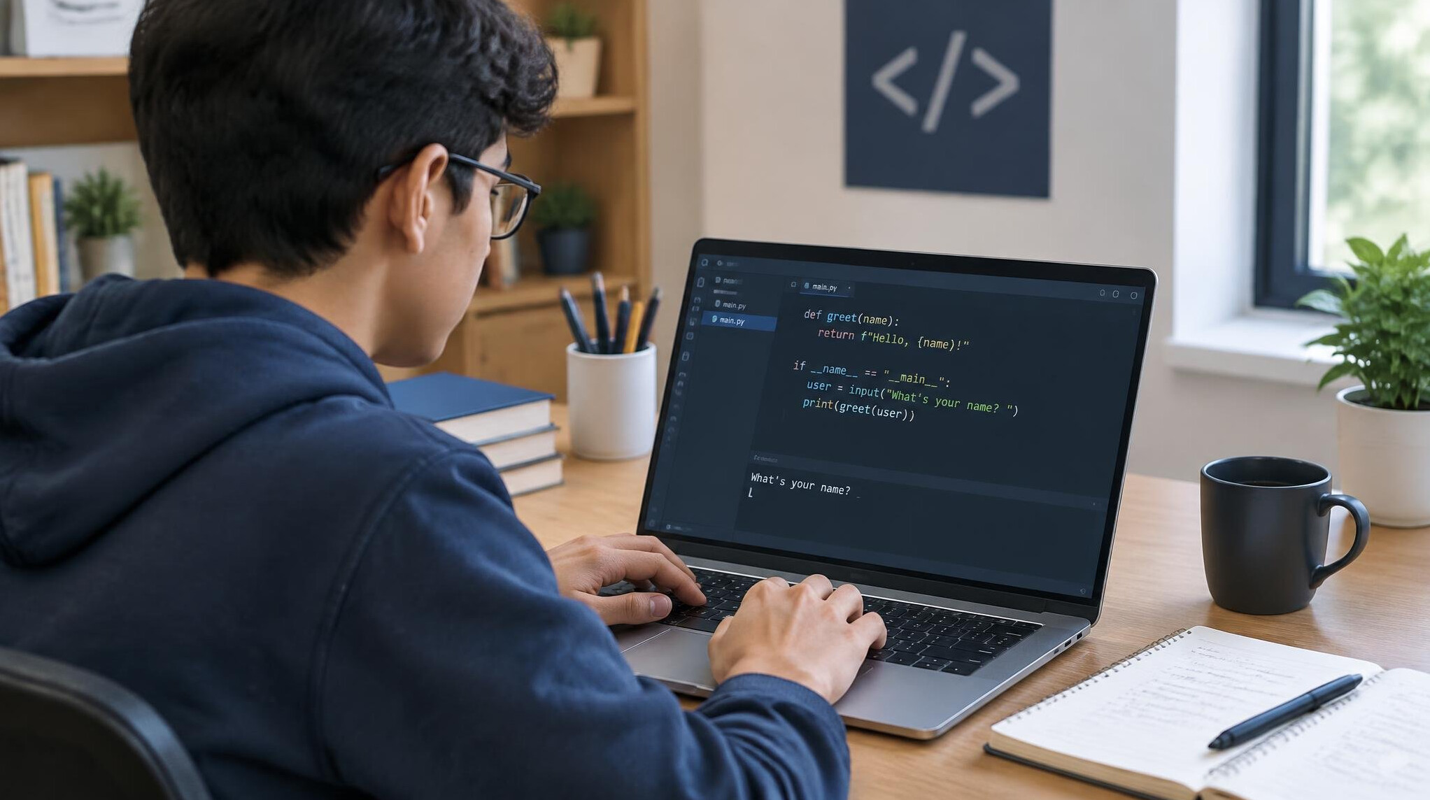 person learning programming on laptop
