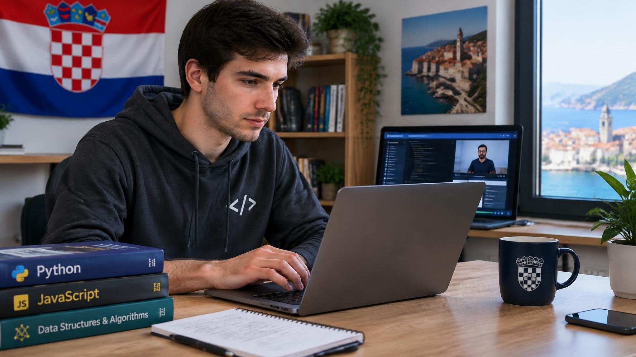 croatian programmer working on laptop