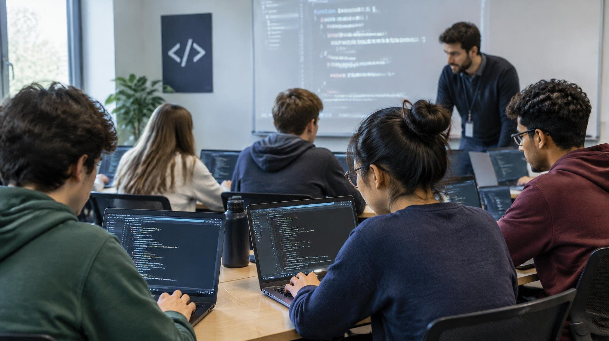 programming students in classroom