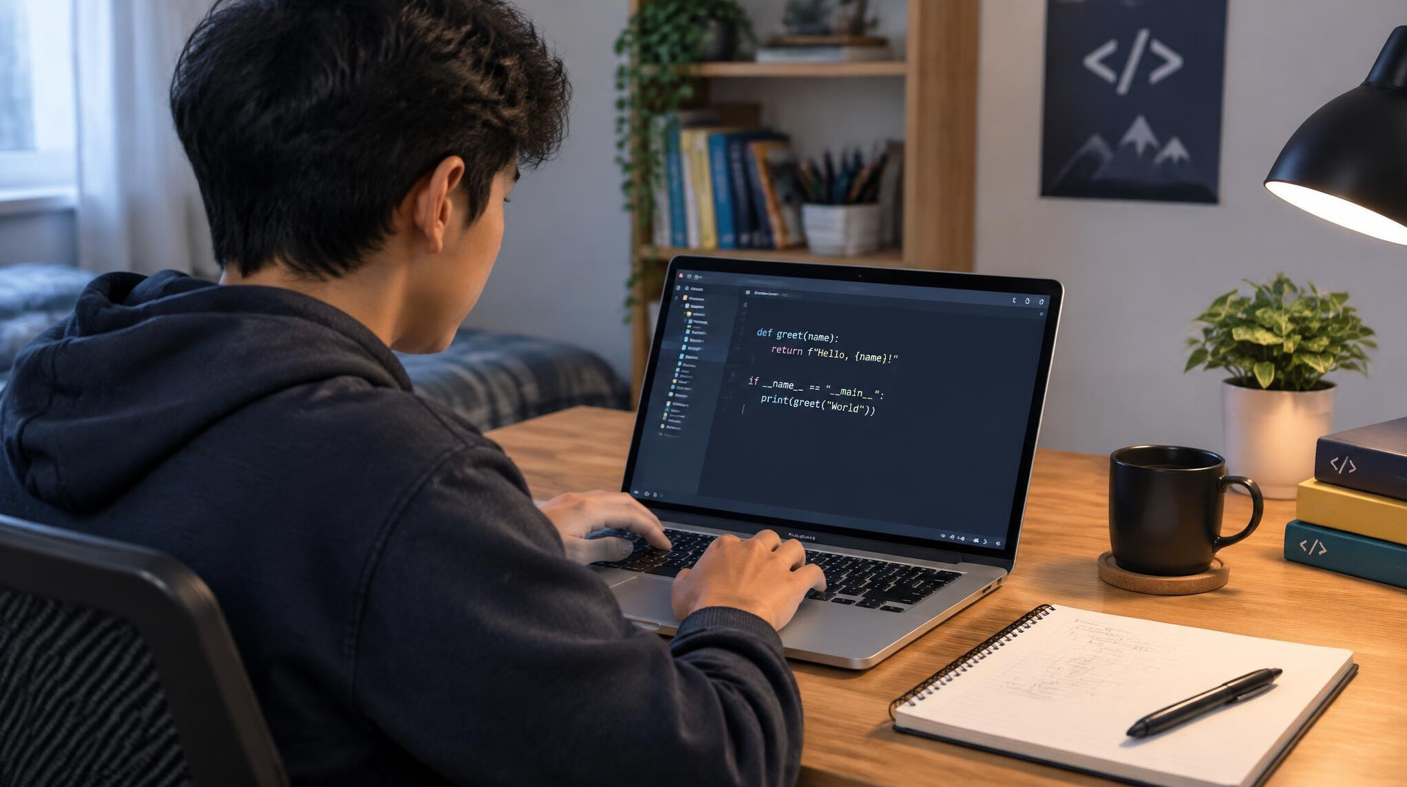 person coding on laptop